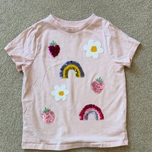 F&F Pink Sequin Rainbows, Strawberries & Daisy Short Sleeve Tee